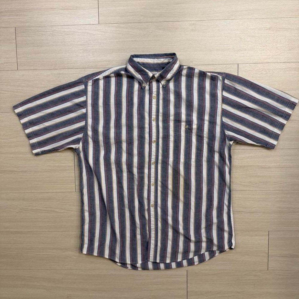 Eddie Bauer Striped Short Sleeve Button Down Shirt Mens Size Large